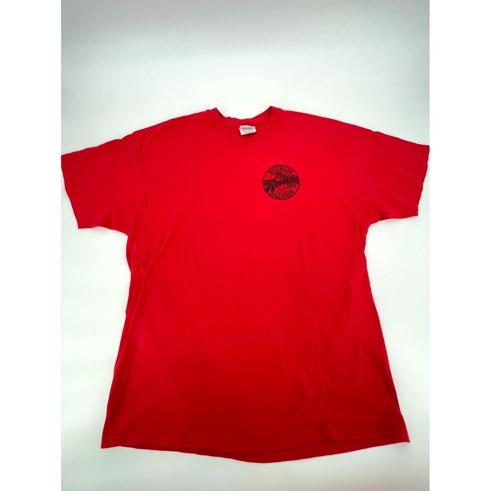 Vintage Hanes Sturgis The Knuckle Saloon T Shirt Mens XL (46-48) Red Cotton